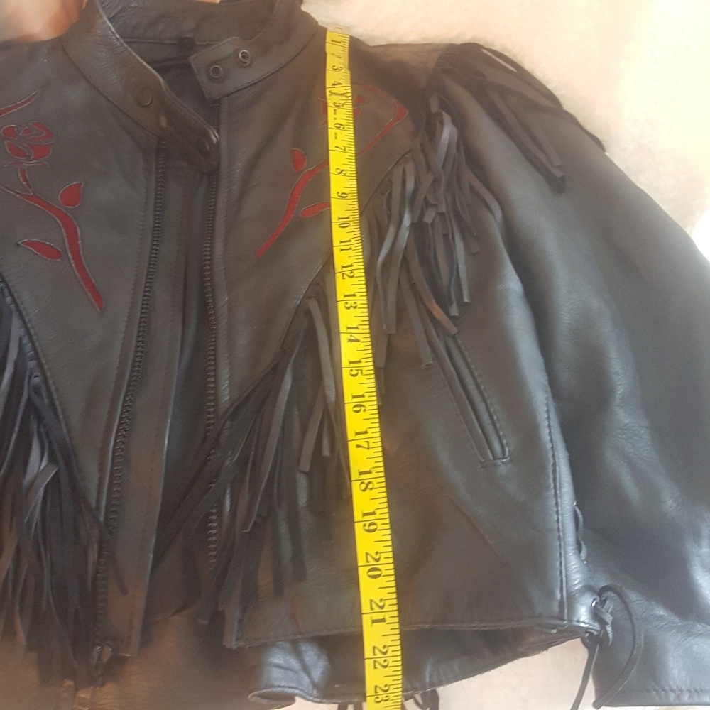 Vintage Black Leather Jacket with Red Embroidery - Picture 5 of 8